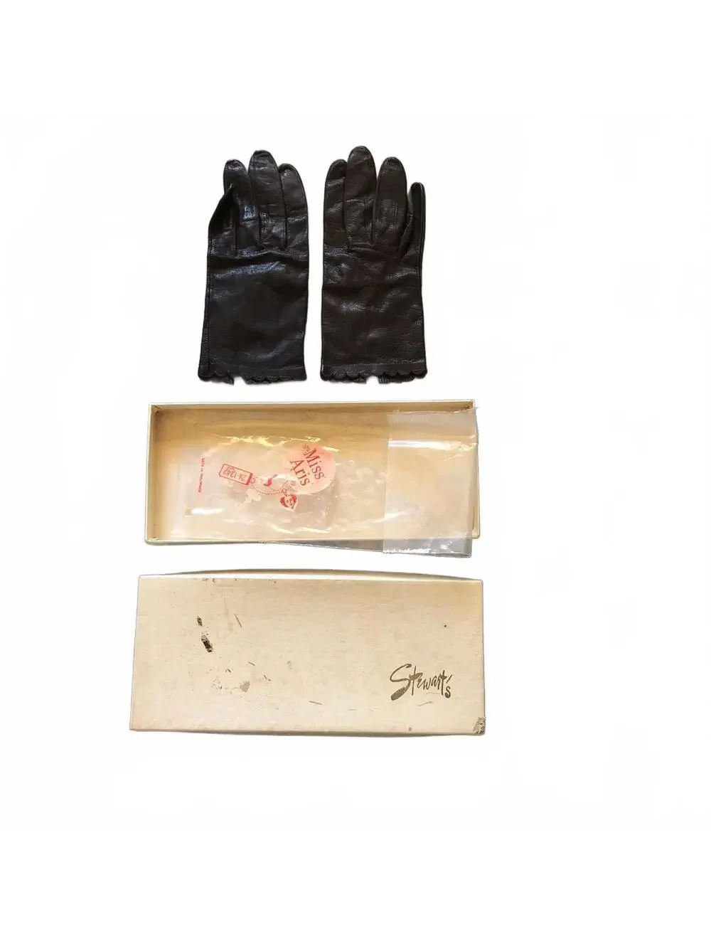 Vintage Miss Aris Brown Leather Gloves with Scalloped Edges